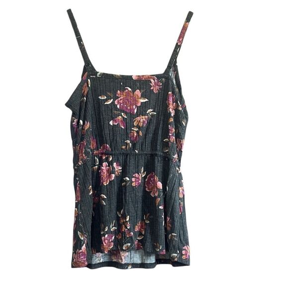 Maurice's XS Floral Print Button Front Ribbed Romper Gray Pink Sleeveless‎ - Picture 5 of 5